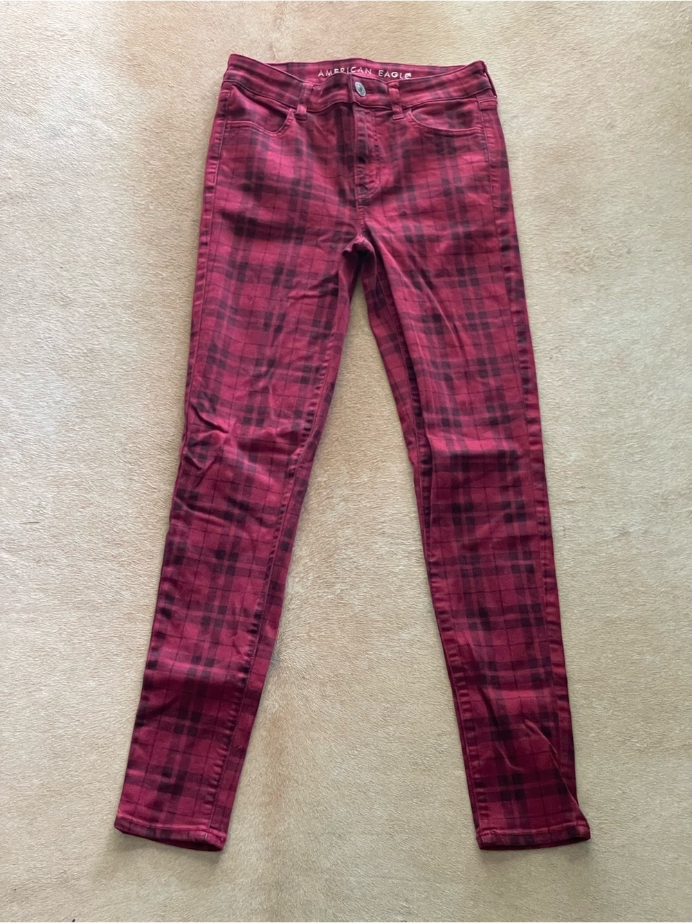 Red Plaid Hi Rise Jeggings - Picture 1 of 6